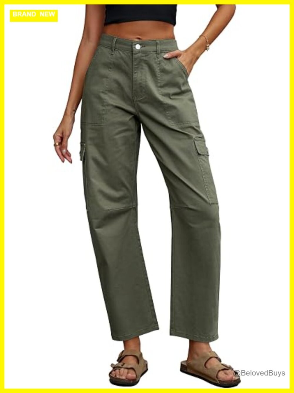 Wide Leg High Waisted Barrel Cargo Jeans with 6 Pockets